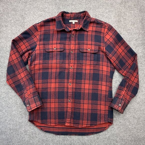Uniqlo Thick Flannel Plaid Button Up Shirt Shacket Red Blue Cabincore Mens M - Picture 4 of 10